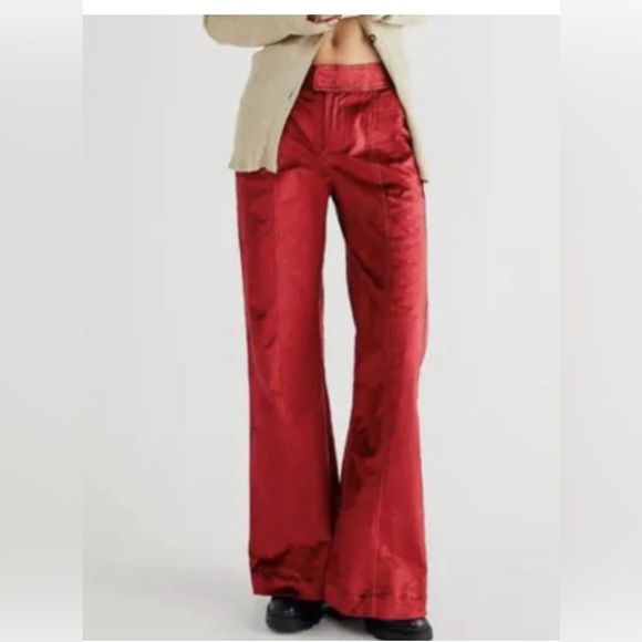Free People Pants - Free People WALK WITH YOU VELVET FLARE TROUSERS in RED